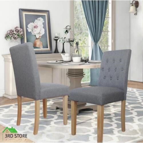 Chotto Set of 2 Sato Fabric High Back Sofa Dinning Chairs - Grey