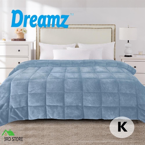 DreamZ Quilt Doona Comforter Blanket Velvet Winter Warm King Bedding Blue 500GSM