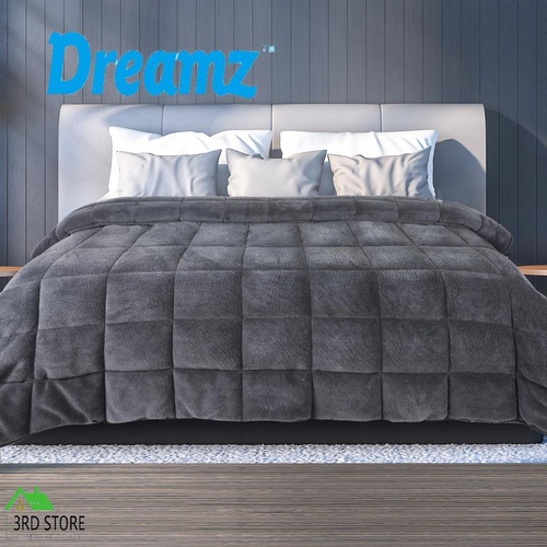 DreamZ Quilt Doona Comforter Blanket Velvet Winter Warm Queen Bedding Grey