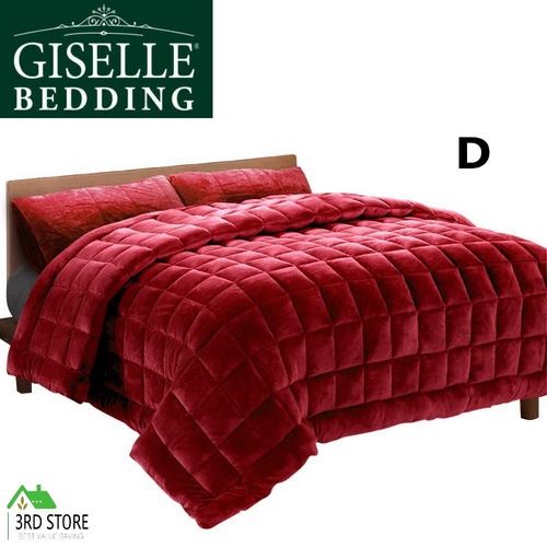 Giselle Bedding Faux Mink Quilt Comforter Winter Throw Blanket Burgundy Double