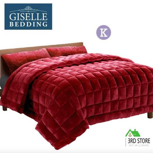Giselle Faux Mink Quilt Comforter Heavy Weighted Throw Blanket Burgundy King