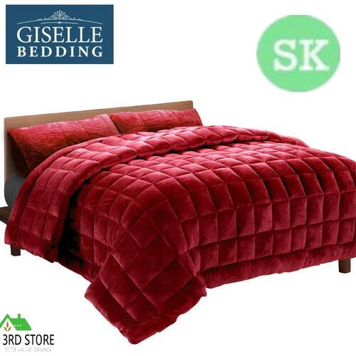 Giselle Bedding Faux Mink Quilt Comforter Fleece Throw Blanket Doona Burgundy Super King