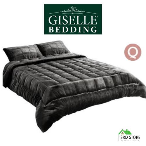 Giselle Bedding Faux Mink Quilt Comforter Throw Blanket Doona Charcoal Queen