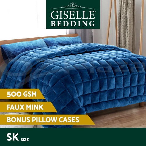 Giselle Bedding Faux Mink Quilt Duvet Comforter Fleece Throw Blanket Navy Super King