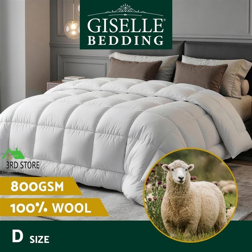 Giselle Bedding 800GSM Wool Quilt Baffle Box Winter Doona Duvet Double White