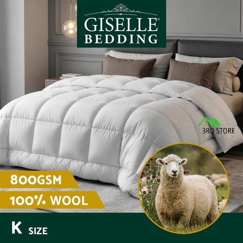 Giselle Bedding 800GSM Wool Quilt Baffle Box Winter Doona Duvet King White