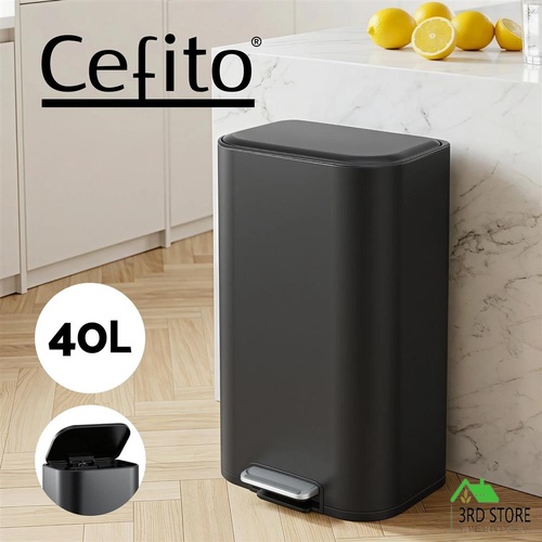 Cefito 40L Kitchen Trash Can Pedal Bin Rubbish Bin Steel Soft-Close Lid Black