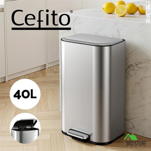 Cefito 40L Kitchen Trash Can Pedal Bin Rubbish Bin Steel Soft-Close Lid Silver
