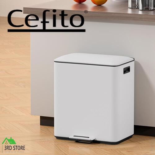 Cefito Pedal Bins Rubbish Bin Dual Compartment Waste Recycle Dustbins 40L White