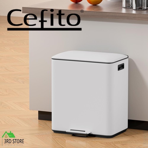 RETURNs Cefito Pedal Bins Rubbish Bin Dual Compartment Waste Recycle Dustbins 40L White