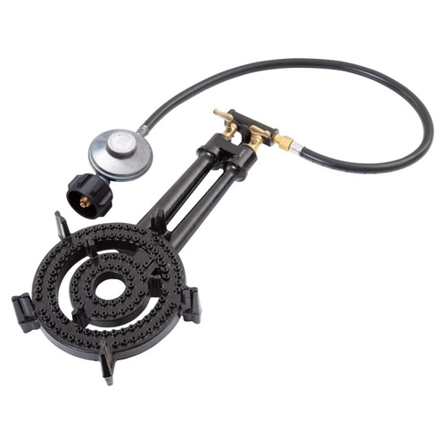 2 Ring Gas Burner Cast Iron Cooker Portable Camp Stove with Hose and Regulator