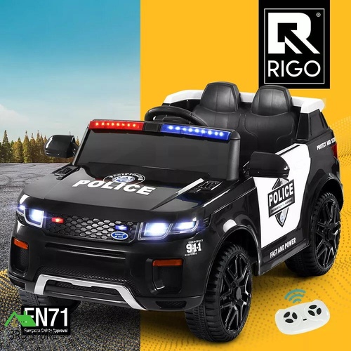RETURNs Rigo Kids Ride On Car Electric Patrol Police Toy Cars Remote Control 12V Black