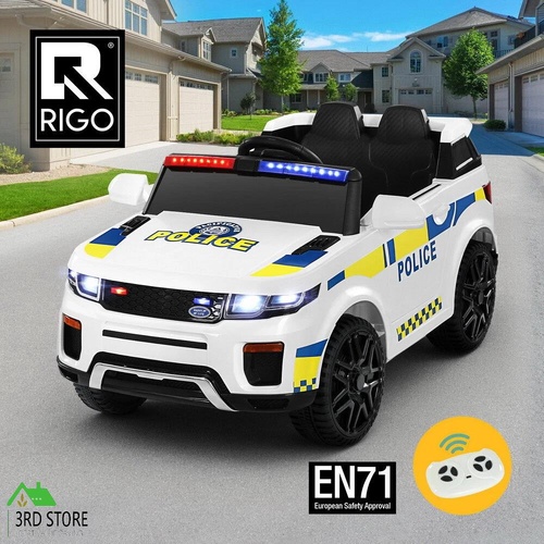 Rigo Kids Ride On Car Electric Patrol Police Toy Cars Remote Control 12V White
