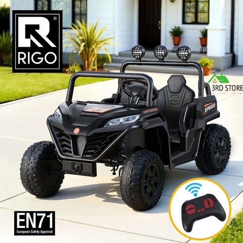 Rigo Kids Ride On Car Electric Toys Cars Headlight Music Remote Control Black
