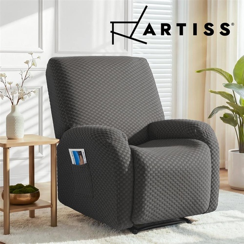 Artiss Recliner Chair Covers with Storage Side Pockets Grey Fabric
