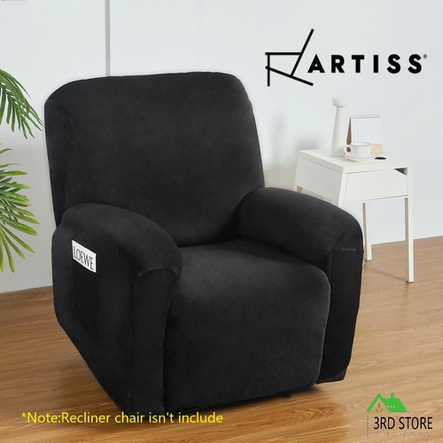 Artiss Recliner Chair Covers Velvet High Stretch Couch Slipcovers 1 Seater Black