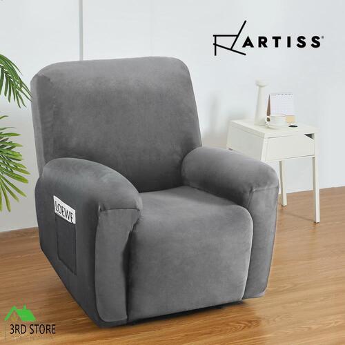 Artiss Recliner Chair Covers Velvet High Stretch Couch Slipcovers 1 Seater Grey