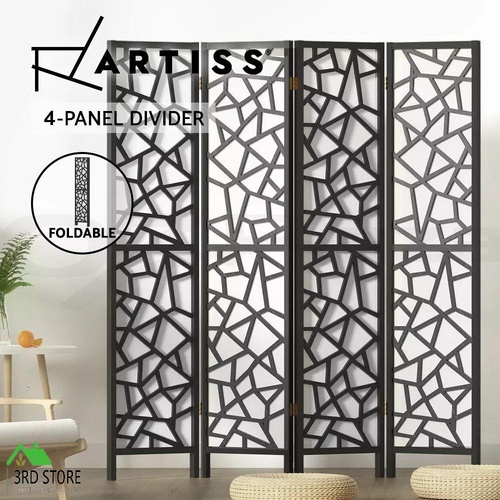 Artiss Clover Room Divider Screen Privacy Wood Dividers Stand 4 Panel Black