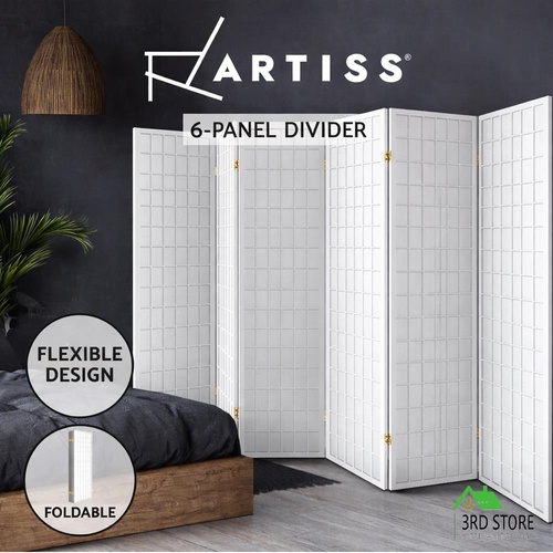 Artiss 6 Panel Room Divider Screen Wood Timber Dividers Fold Stand Wide White