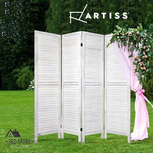 Artiss 4 Panel Room Divider Screen Bed Privacy Wood Dividers Stand Timber White