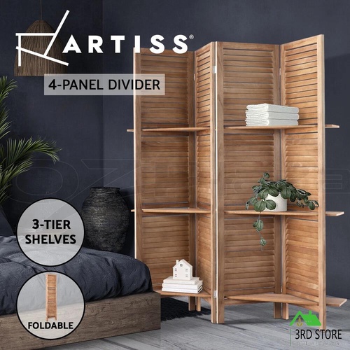 Artiss 4 Panel Room Divider Screen Privacy Dividers Shelf Wooden Timber Stand