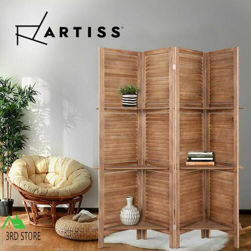 RETURNs Artiss 4 Panel Room Divider Screen Privacy Dividers Shelf Wooden Timber Stand