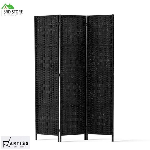 Artiss 3 Panel Room Divider Privacy Screen Rattan Woven Wood Stand Black
