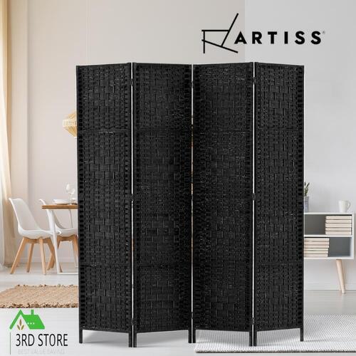 Artiss 4 Panel Room Divider Screen Privacy Rattan Dividers Stand Fold Woven Bk