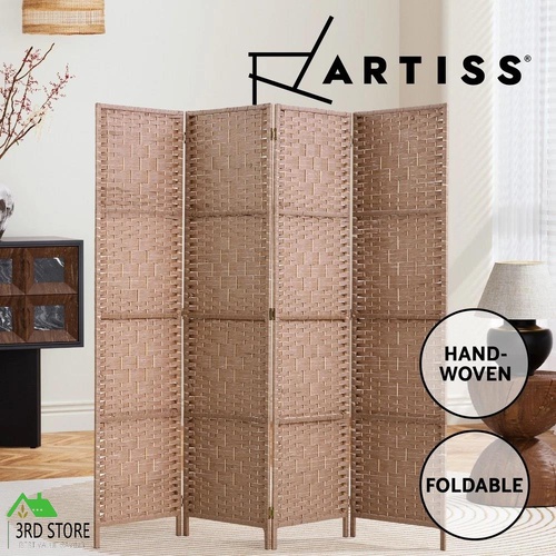 Artiss 4 Panel Room Divider Screen Privacy Rattan Timber Dividers Stand Natural