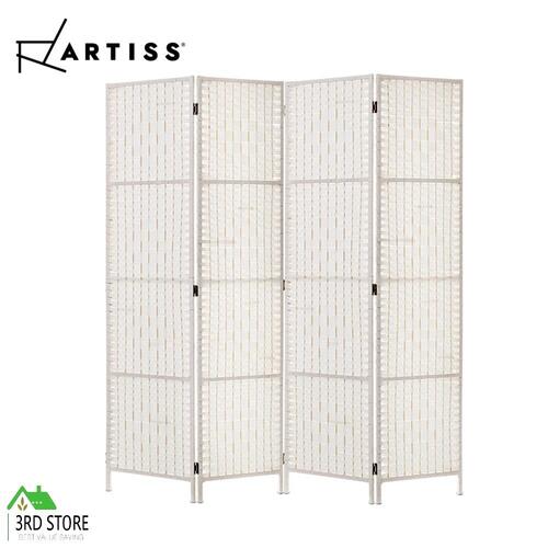 Artiss 4 Panels Room Divider Screen Privacy Rattan Timber Fold Woven Stand White