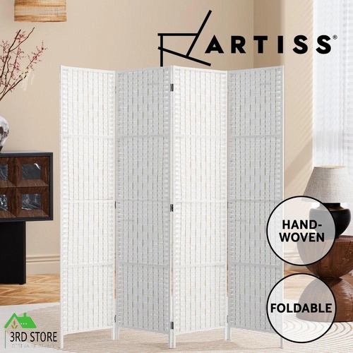 Artiss 4 Panels Room Divider Screen Privacy Rattan Timber Fold Woven Stand White