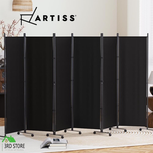 Artiss Room Divider Screen 6 Panel Partition Privacy Fold Fabric Wheels Black