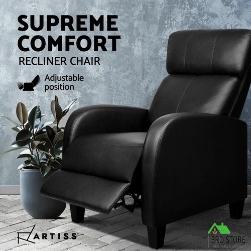 Artiss Recliner Chair Luxury Sofa Lounge Padded PU Leather Armchair Couch Black