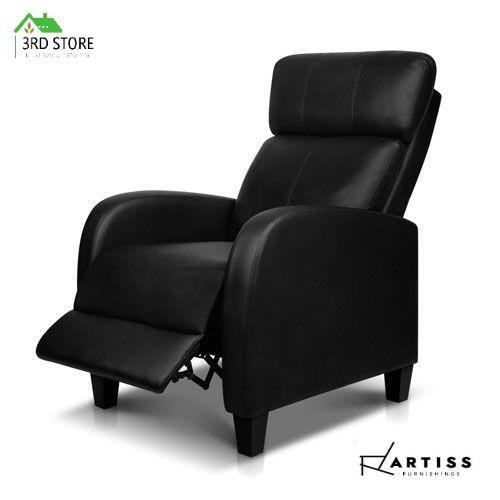 Artiss Recliner Chair Luxury Sofa Lounge Padded PU Leather Armchair Couch Black