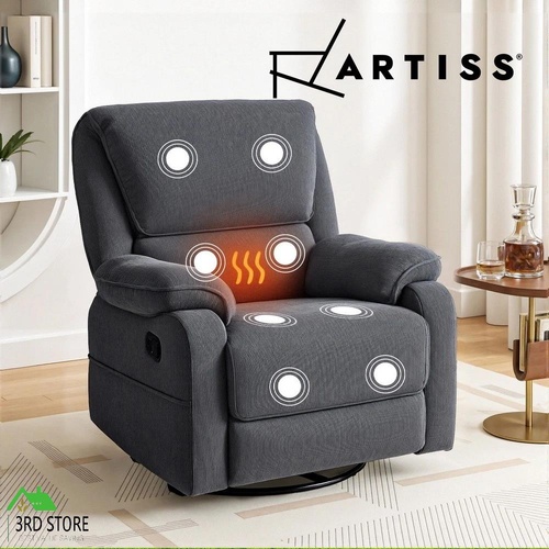 Artiss Rocking Recliner Chair 360 Swivel Massage Heated Reclining Chairs