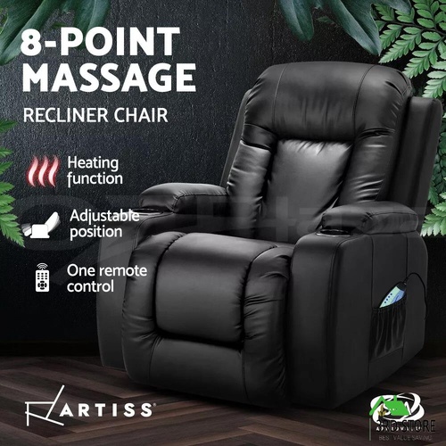 Artiss Recliner Chair Electric Massage Chairs Leather Lounge Sofa Heated Black