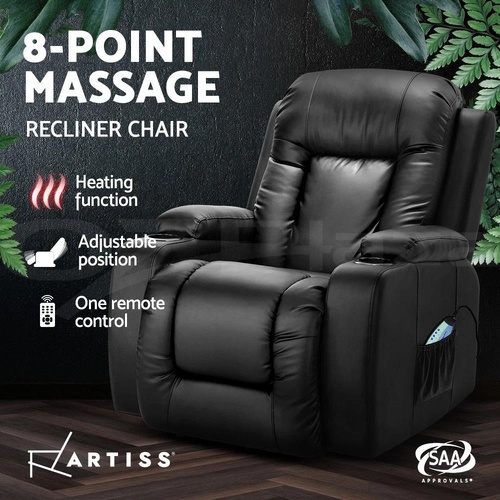 RETURNs Artiss Recliner Chair Electric Massage Chairs Leather Lounge Sofa Heated Black