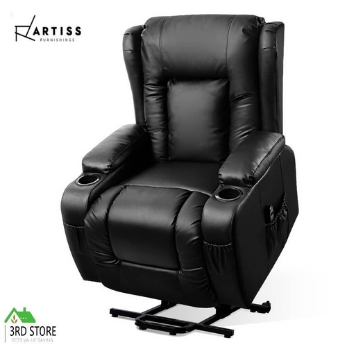 Artiss Recliner Chair Electric Massage Lift Chairs Heated Lounge Sofa Leather BK