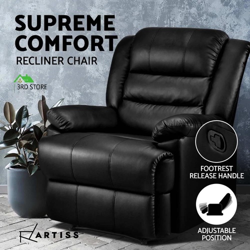 Artiss Recliner Chair Armchair Luxury Single Lounge Sofa Couch Leather Black