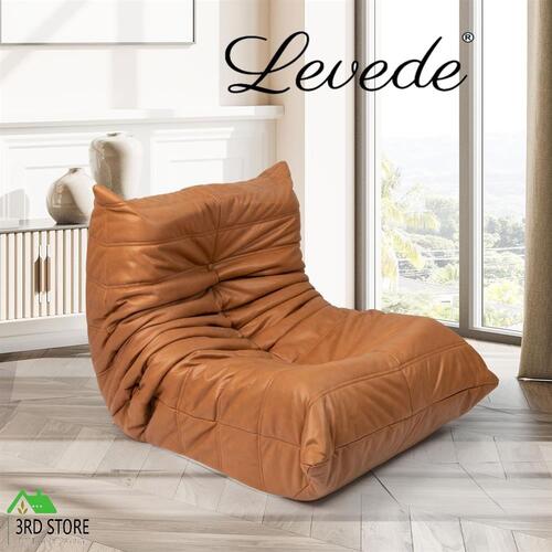 Levede Floor Chair Caterpillar Sofa Replica Lazy Recliner Leathaire Brown