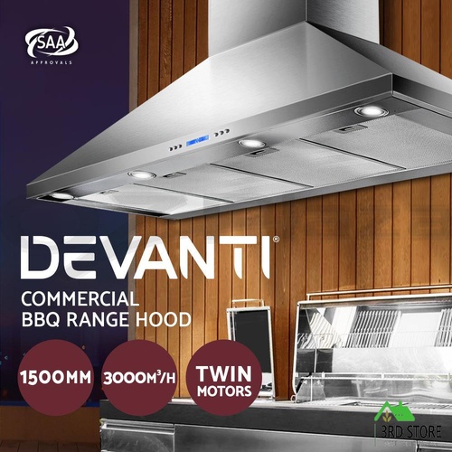 Devanti Range Hood Commercial Rangehood BBQ Hoods Kitchen Alfresco Canopy 1500mm