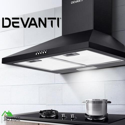 Devanti Range Hood Rangehood 600mm 60cm Kitchen Canopy LED Light Black
