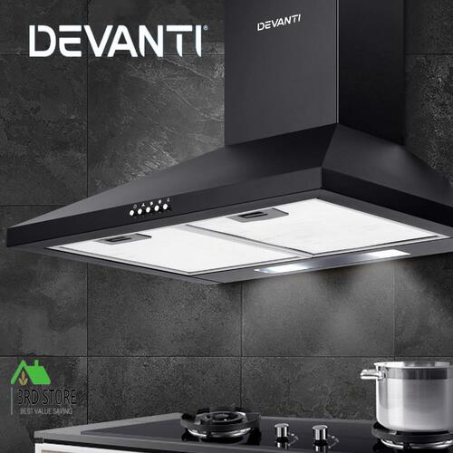 Devanti Range Hood Rangehood 600mm 60cm Kitchen Canopy LED Light Black