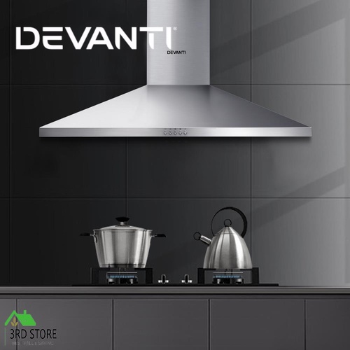 RETURNs Devanti Range Hood Rangehood Stainless Steel 900mm 90cm Kitchen Canopy LED Light