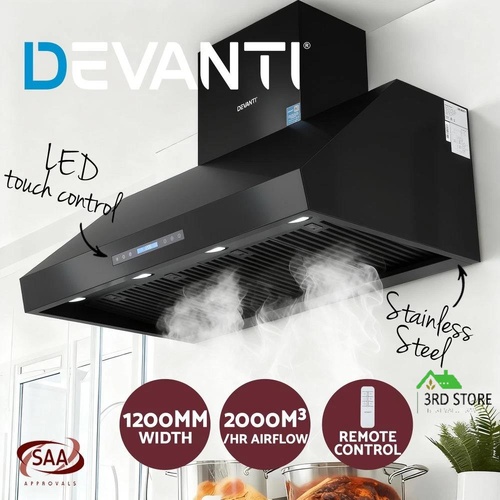 Devanti 1200mm Commercial BBQ Range Hood Dual Motor W/ Remote Control Black