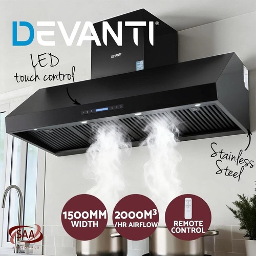 Devanti 1500mm Commercial BBQ Range Hood Dual Motor W/ Remote Control Black