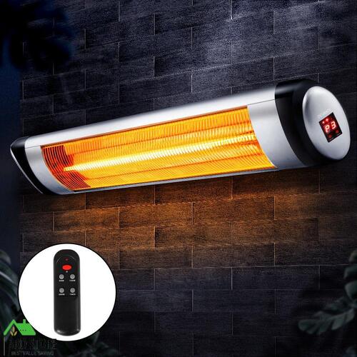 Devanti Infrared Heater Electric Radiant Strip Patio Heaters Remote 2000W Silver