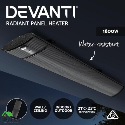 Devanti Electric Radiant Strip Heater Outdoor 1800W Panel Heater Bar Remote Home
