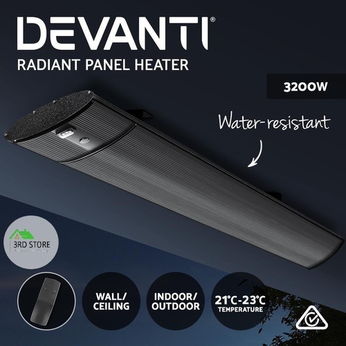 Devanti Electric Infrared Radiant Strip Heater 3200W Panel Heat Bar w/ Remote