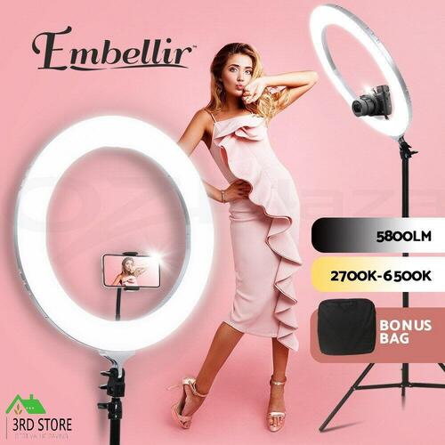 Embellir LED Ring Light With Stand 19" Tripod Silver Phone Camera Dimmable Diva